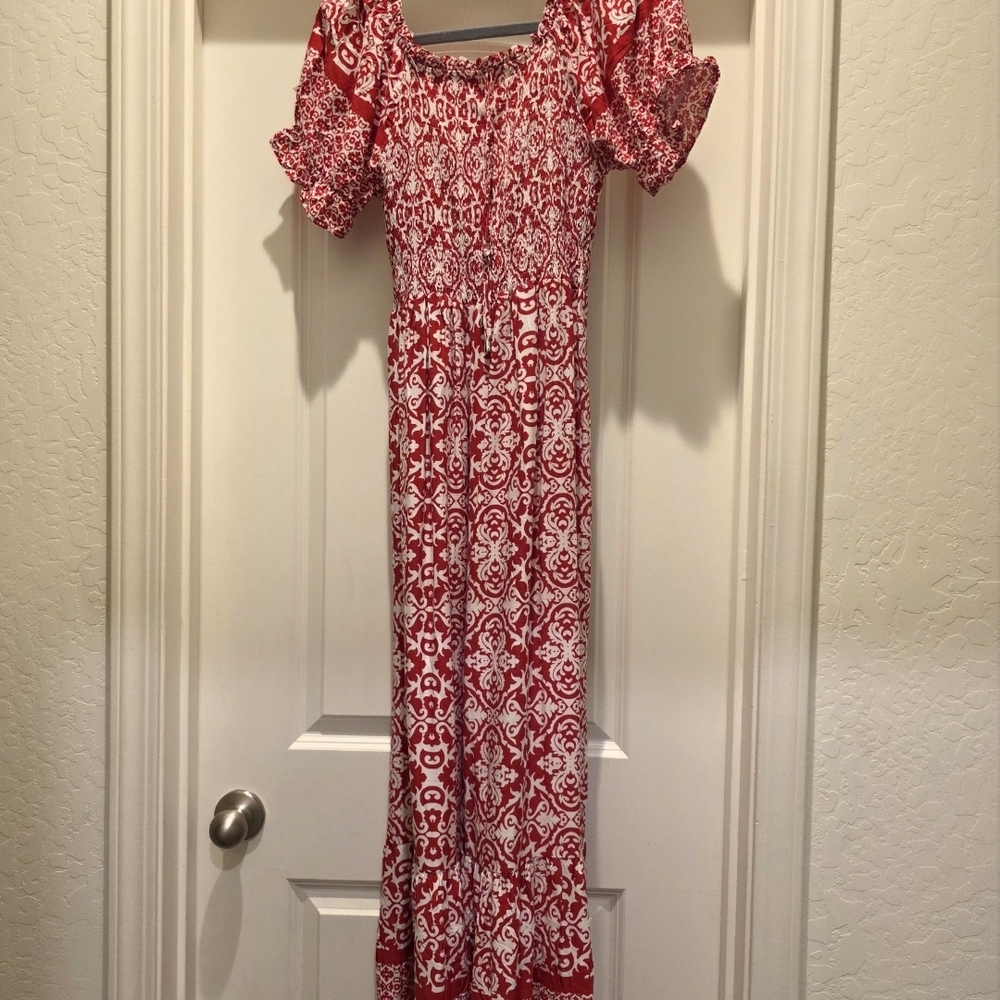 Red and White Maxi Dress